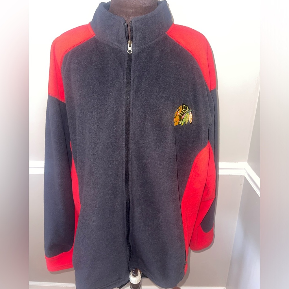 NHL Chicago Black Hawks Fleece Zip Up Sweatshirt Jacket Mens XL‎